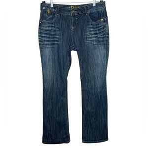 Beyonce's Dereon Embellished Velour Low Rise Flare Dark Distressed Jeans Size 16